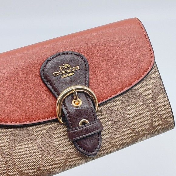 Coach C7374 Kleo Wallet In Signature Canvas Gold Khaki Multi NWT Org $250 - Picture 5 of 10